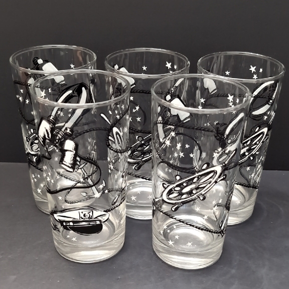 Libby Other - Vintage Set Of 5 Libby High Ball Glasses With Nautical Theme.